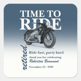 Adesivo Quadrado Passeio de Moto Clássica Azul Rápido Festa de Apos