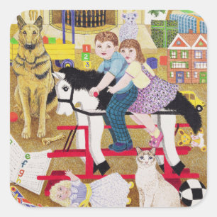 Adesivo Quadrado Passeio-um-Galo-Cavalo