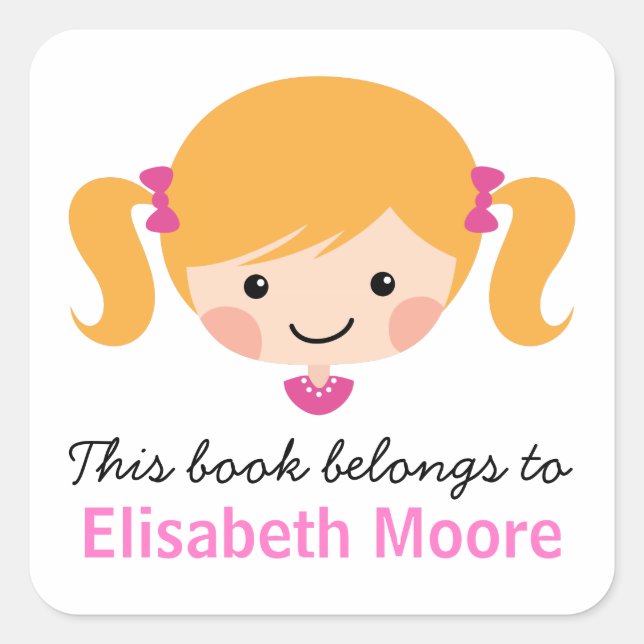 Adesivo Quadrado Pasta de caderneta personalizada de garota loira e (Frente)