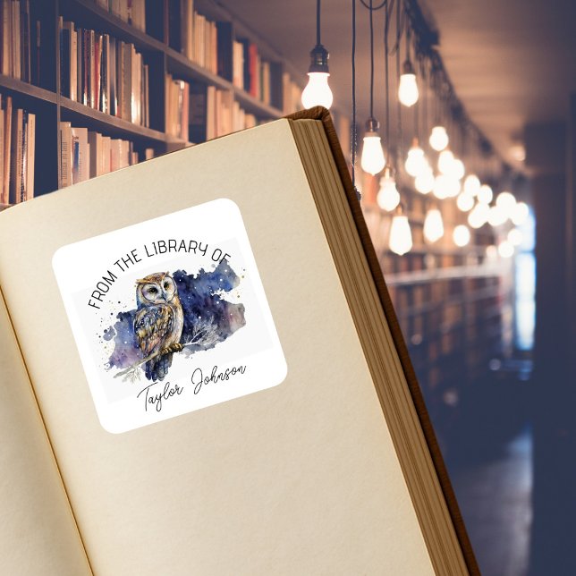 Adesivo Quadrado Pasta de livros estrelada celestial coruja-céu (Criador carregado)