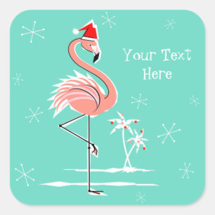 Adesivo Quadrado Pasta de texto do Flamingo de Natal