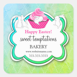 Adesivo Quadrado Pastagem de Bunnies Quiméricos Coloridos de Cupcak