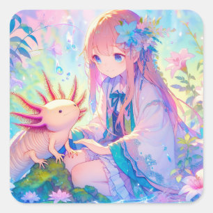 Adesivo Quadrado Pastel Anime uma Axolotl Personalizada