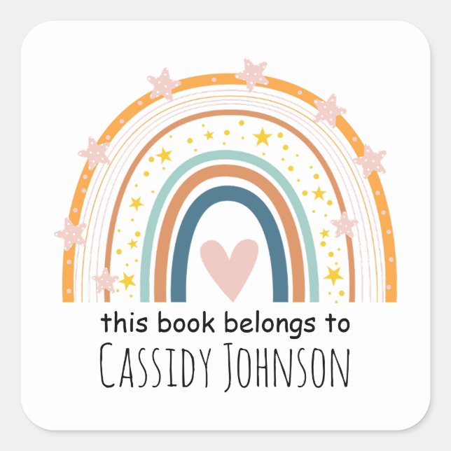 Adesivo Quadrado Pastel arco-íris este livro pertence à livraria in (Frente)