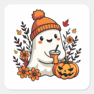 Adesivo Quadrado Pastel Autumn Kawaii Ghost Fall Pumpkin Spice