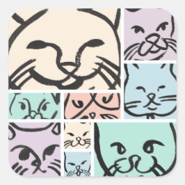 Adesivo Quadrado Pastel Cat Faces