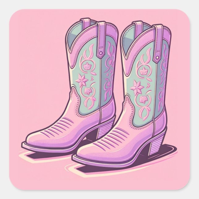 Adesivo Quadrado Pastel Cowgirl Boots Stickers (Frente)