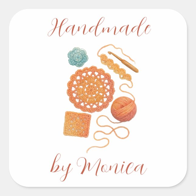 Adesivo Quadrado Pastel Crochet hook Yarn Watercolor Crocheting (Frente)