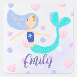 Adesivo Quadrado Pastel-Cute-Periwinkle Mermaid Princess Seashells