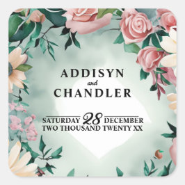Adesivo Quadrado Pastel Flower Elegance: Casamento Floral Verde Sag
