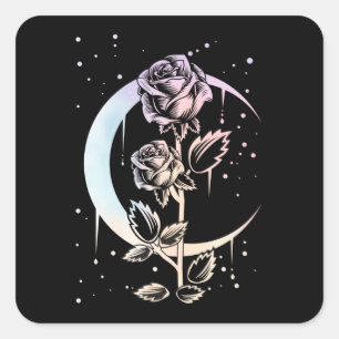 Adesivo Quadrado Pastel Goth Moon Flower Witchy