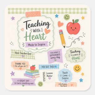Adesivo Quadrado Pastel Personalizado Xadrez Ensino Com Coração