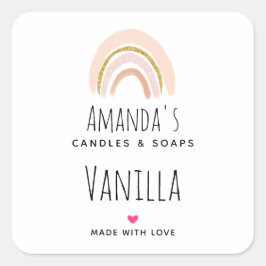 Adesivo Quadrado Pastel Pink & Faux Glitter Rainbow Candle Business