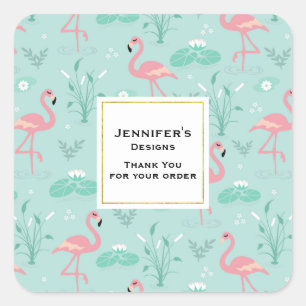 Adesivo Quadrado Pastel Pink Flamingos - Negócios Obrigado
