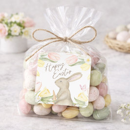 Adesivo Quadrado Pastel Pink Tulips & Yellow Daffodils Happy Easter