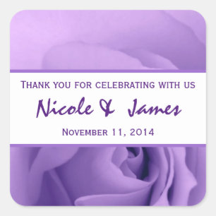 Adesivo Quadrado Pastel Purple Rosa Bride Groom Obrigado Casamento 
