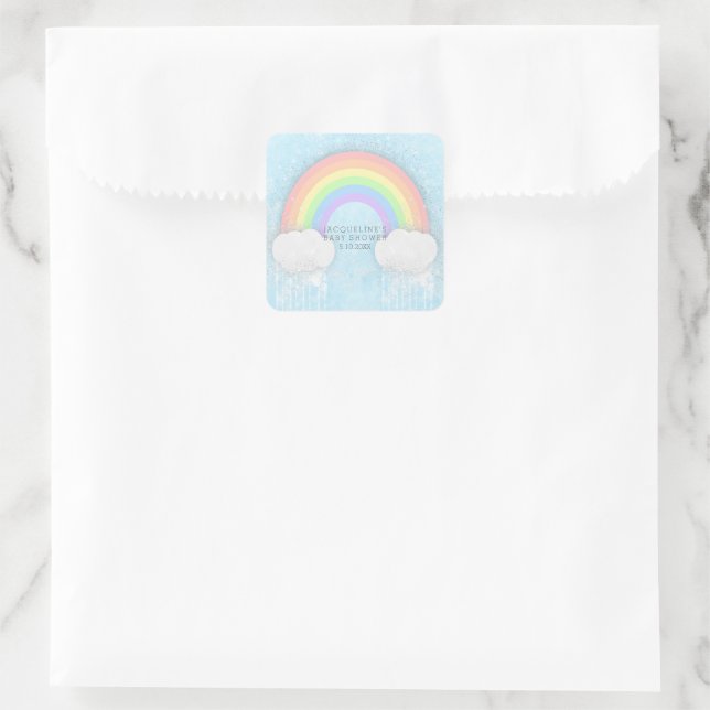 Adesivo Quadrado Pastel Rainbow and Clouds Party Favkers (Bolsa)