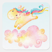 Pastel Rainbow Unicorn com Clouds Sweet Sticker