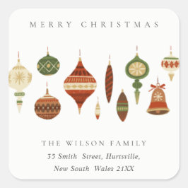 ADESIVO QUADRADO PASTEL RED GREEN STAR CHIRSTMAS ORNAMENT ENDEREÇO