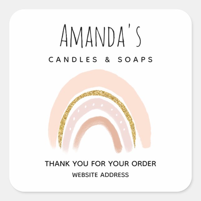 Adesivo Quadrado Pastel Rosa & Faux Glitter Boho Arco-íris (Frente)