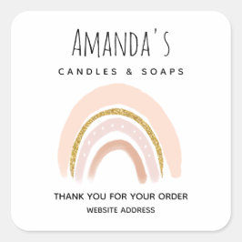 Adesivo Quadrado Pastel Rosa & Faux Glitter Boho Arco-íris