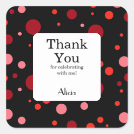 Adesivo Quadrado Pastel Ruby Cranberry Bolinhas Black Obrigado