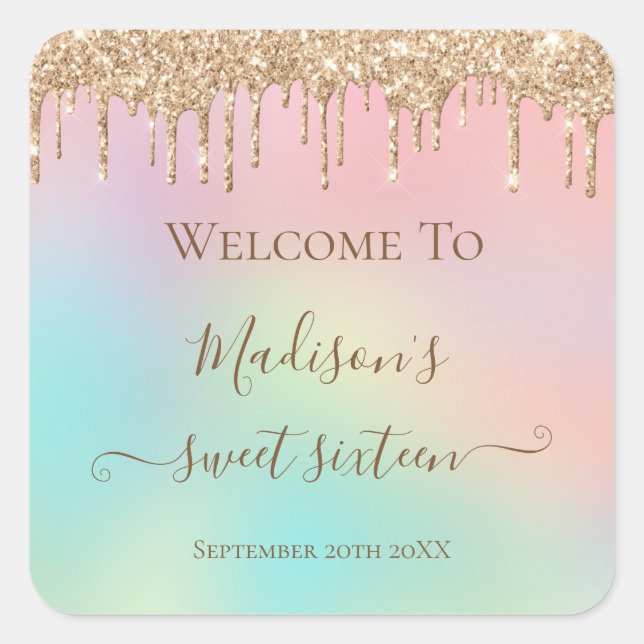 Adesivo Quadrado Pastel Unicorn Colorindo Dourada Brilhante Doce 16 (Frente)