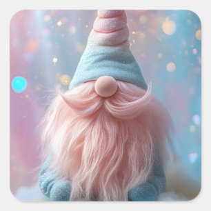Adesivo Quadrado Pastel Unicorn Gnomo / Gonçalo com Barba Rosa Fluf