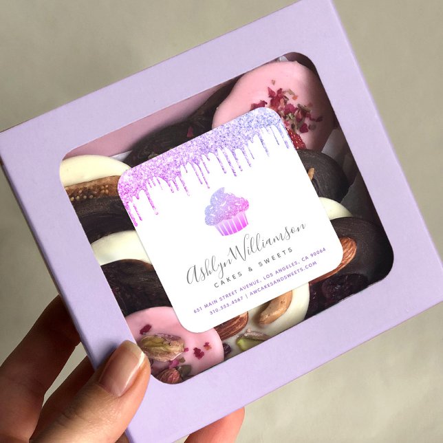 Adesivo Quadrado Pastelaria de Cupcake Roxo (Criador carregado)