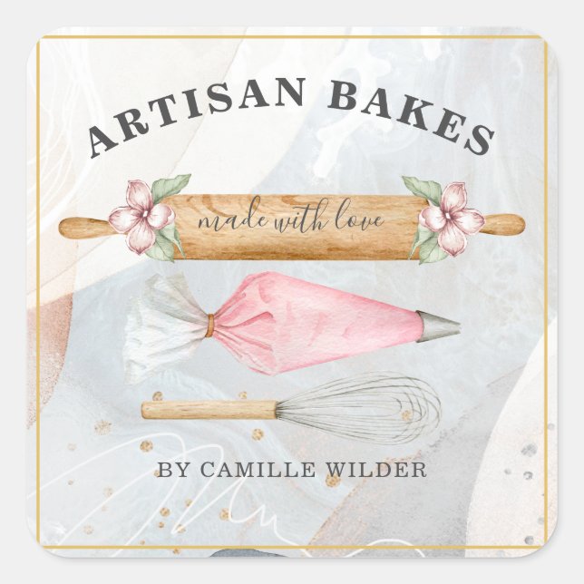 Adesivo Quadrado Pastelaria Pastelaria Panelas Ferramentas Business (Frente)