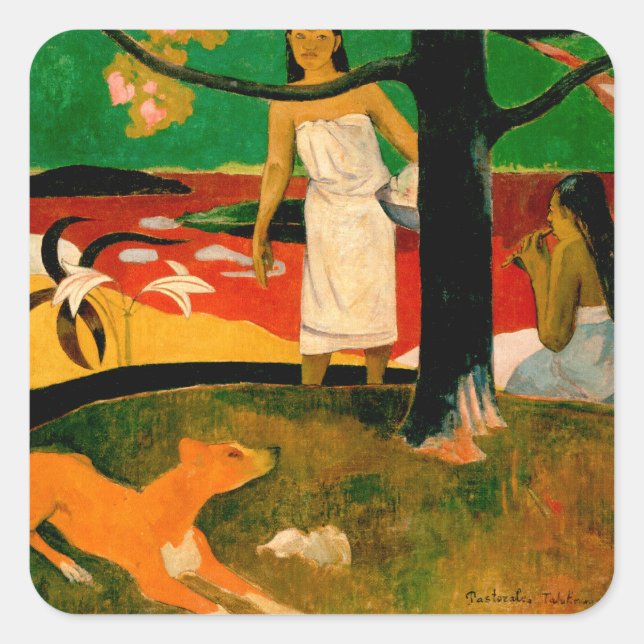 Adesivo Quadrado ‪ Pastorales Tahitiennes ‬ por Paul Gauguin (Frente)