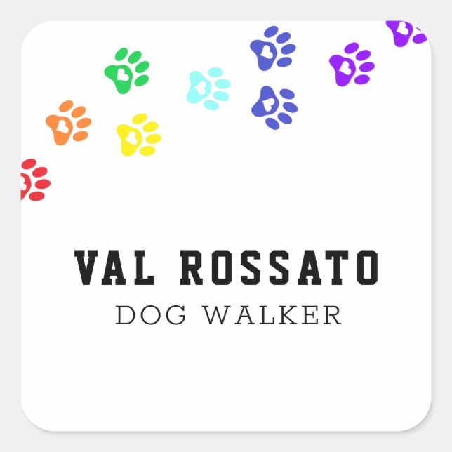 Adesivo Quadrado Pata De Cachorro Arco-Íris - Pet Sentado (Frente)
