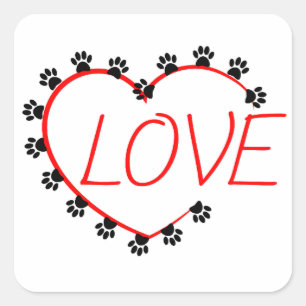Adesivo Quadrado Patas de Cachorro Coração Vermelho Amor