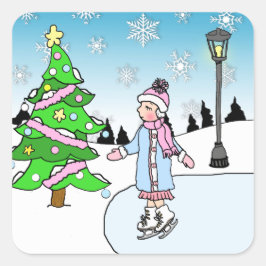 Adesivo Quadrado Pateador de Gelo Natal no Dia de Inverno de Neve