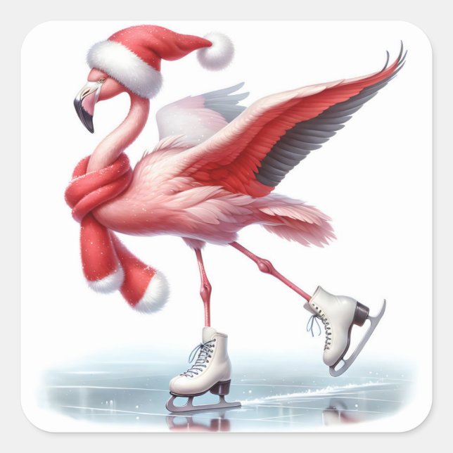 Adesivo Quadrado Patinação De Gelo Do Flamingo De Natal (Frente)