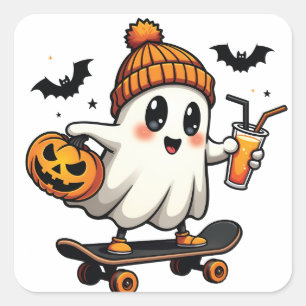 Adesivo Quadrado Patinação de Halloween Pumpkin Spice Ghost Fall