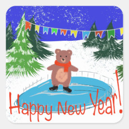 Adesivo Quadrado Patinação de ursos engraçada