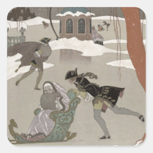 Adesivo Quadrado Patinagem no gelo no lago congelado, ilustração