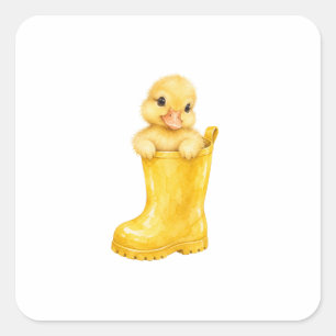 Adesivo Quadrado Patinho com uma Bota Amarela de Chuva