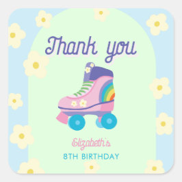 Adesivo Quadrado Patins de Roda Aniversário Agradecimento Retro Arc