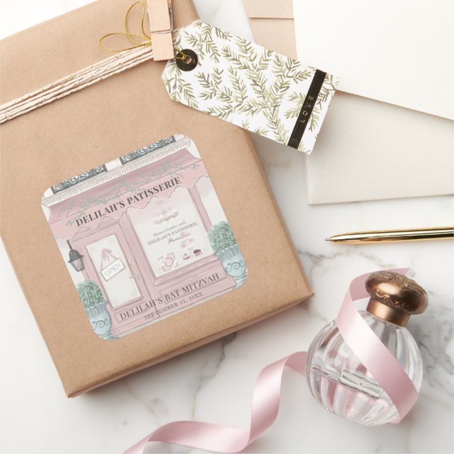 Adesivo Quadrado Patisserie Paris Pink Bat Mitzvah (Presentear)