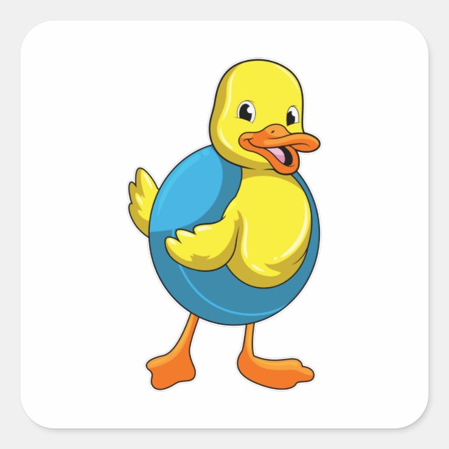 Adesivo Quadrado Pato a Nadar com anel de Natação (Frente)