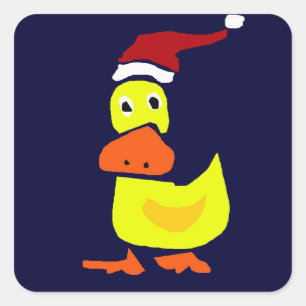 Adesivo Quadrado Pato amarelo bonito no chapéu do papai noel