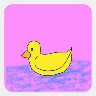 Adesivo Quadrado Pato Amarelo Cinto a Rosa