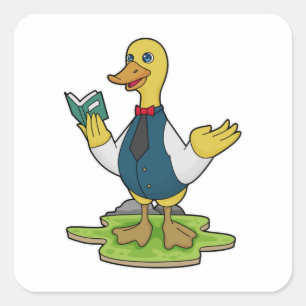 Adesivo Quadrado Pato como professor com livro