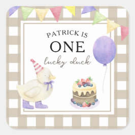 Adesivo Quadrado Pato de aquarela aniversário de 1 ano
