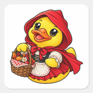 Adesivo Quadrado Pato de Borracha da Chapeuzinho Vermelho