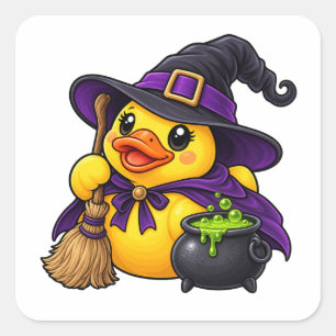 Adesivo Quadrado Pato de Borracha de Bruxa Cauldron de Halloween