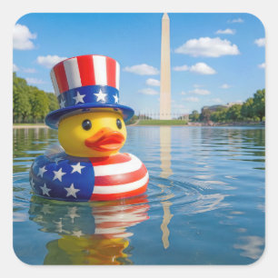 Adesivo Quadrado Pato de brinquedo de 4 de julho na piscina refleto