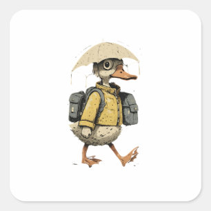 Adesivo Quadrado Pato de desenho animado caprichoso 